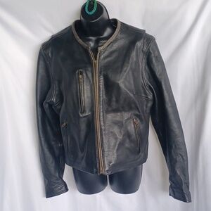 Unik Ultra Black Leather Motorcycle Bike Jacket Retro Grunge 90s Biker, M